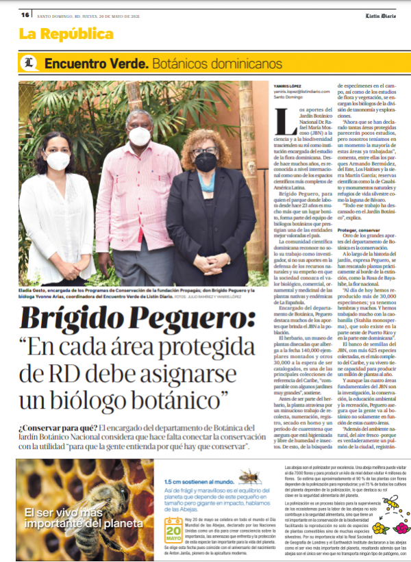 Reportaje Botánicos dominicanos: Brígido Peguero. Encuentro Verde, Listín Diario